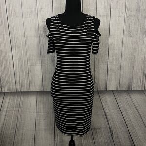 White House Black Market Women's Small Black and White Striped  Body-con Dress